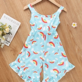 Flickor Rainbow Cloud Print Suspender Jumpsuit