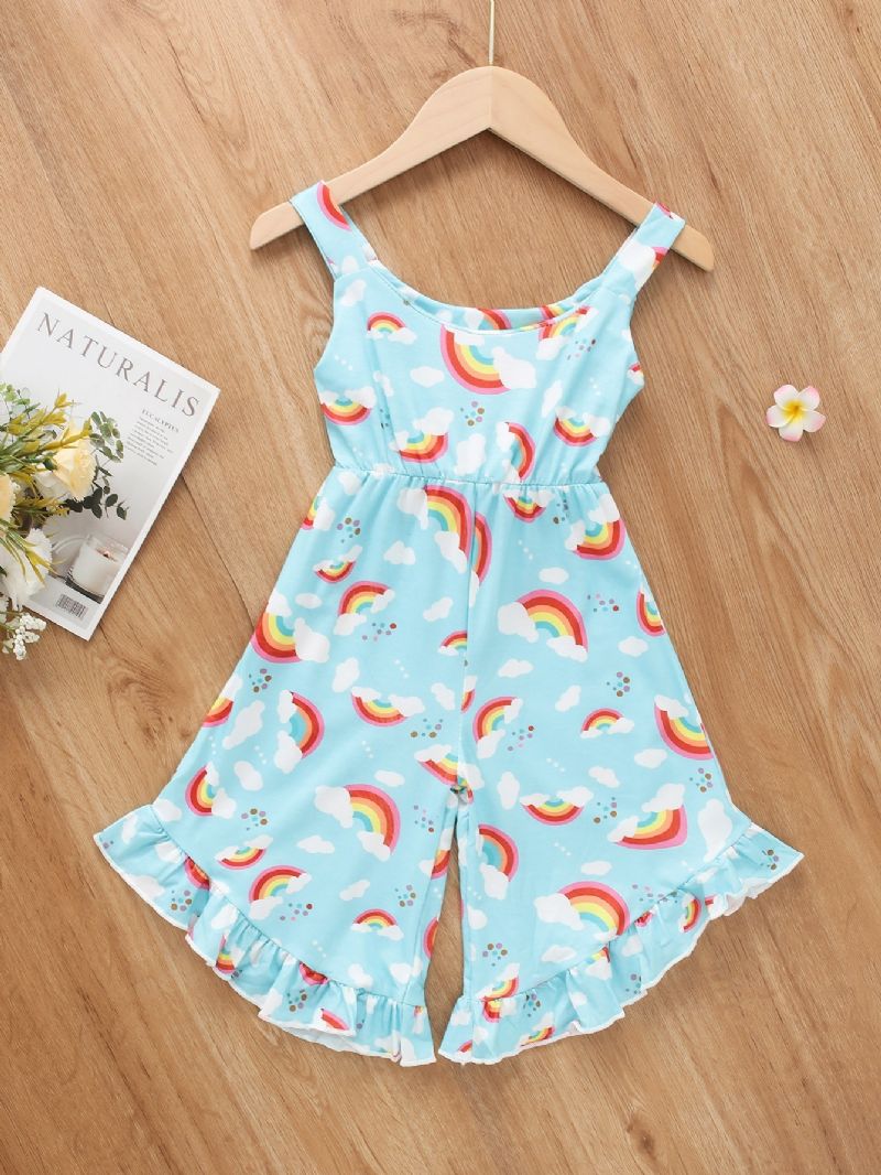 Flickor Rainbow Cloud Print Suspender Jumpsuit