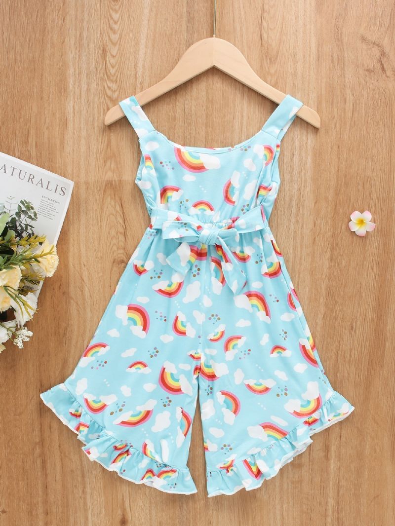 Flickor Rainbow Cloud Print Suspender Jumpsuit