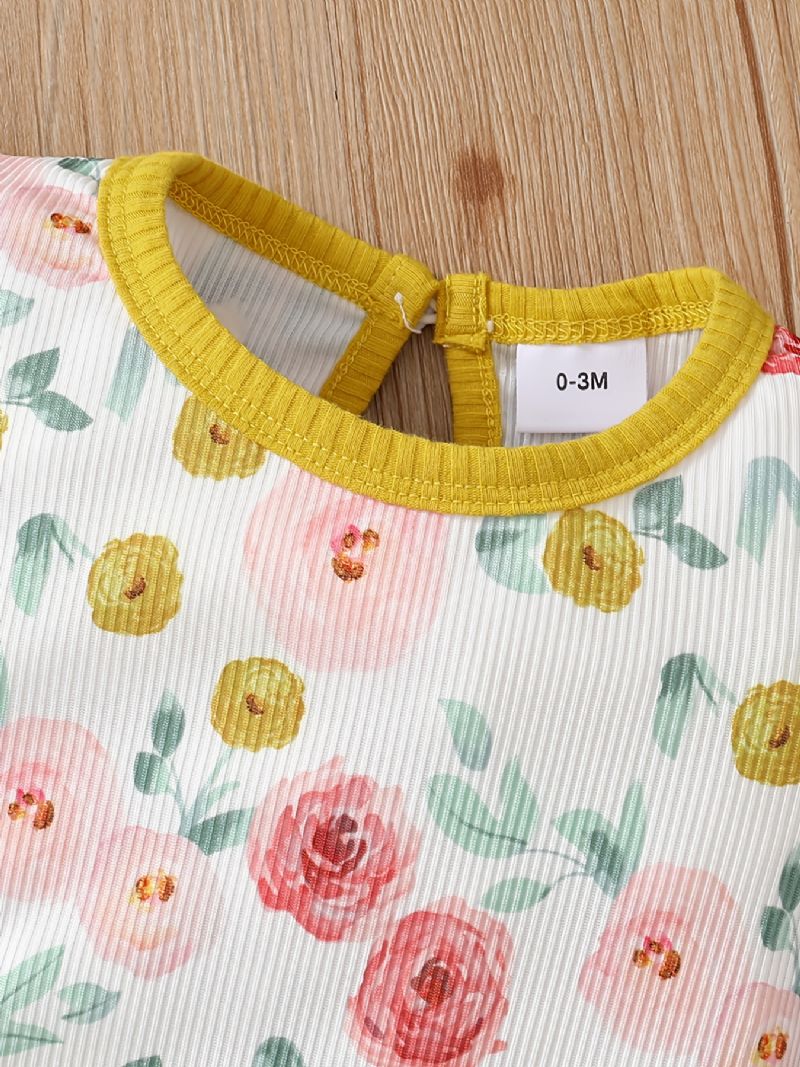 Flickor Ruffel Shoulder Blommönster Långärmad Långa Ben Romper Jumpsuit Bebiskläder