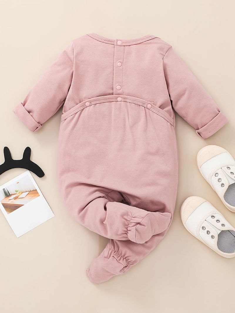 Flickor Söt Rosa Dinosaur Print Långärmad Rundhalsad Jumpsuit Romper Kläder