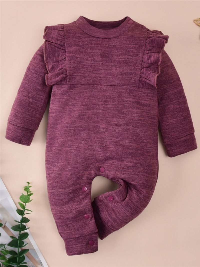 Höst Vinter Bebis Casual Burgundy Cotton Jumpsuit