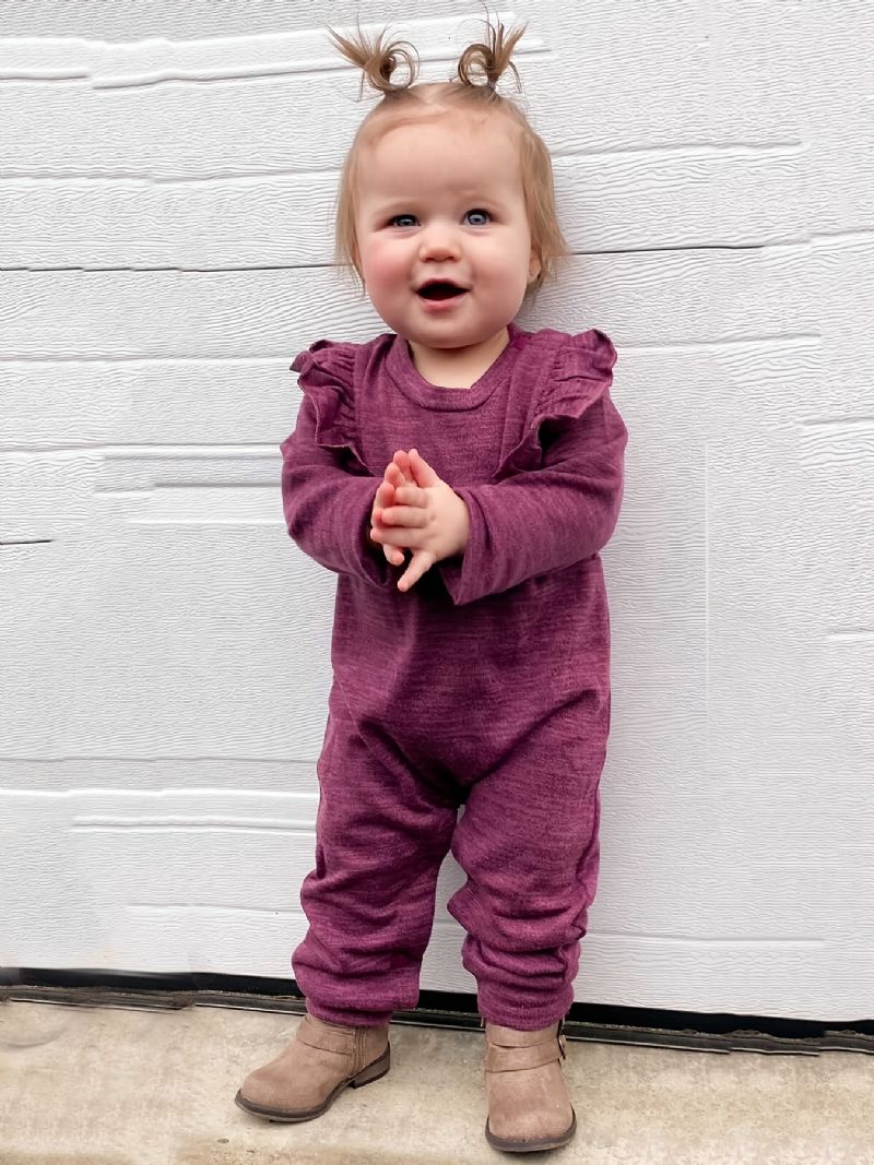 Höst Vinter Bebis Casual Burgundy Cotton Jumpsuit