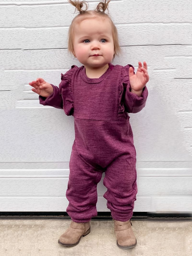 Höst Vinter Bebis Casual Burgundy Cotton Jumpsuit