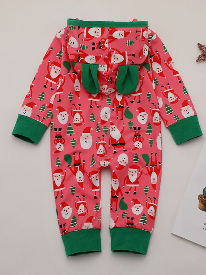 Jumpsuits Med Huva För Flickor För Jul Med Tomtetryck