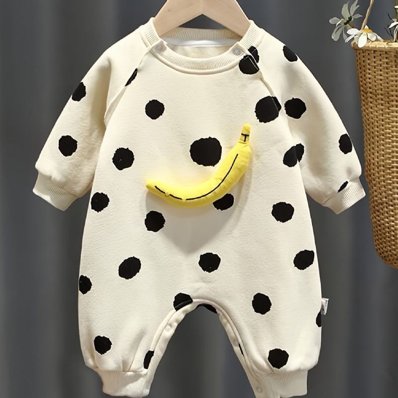 Nyfödd Barnbyxa Polka Dot Långärmad Jumpsuit Med Rund Hals För Flickor Småbarnskläder