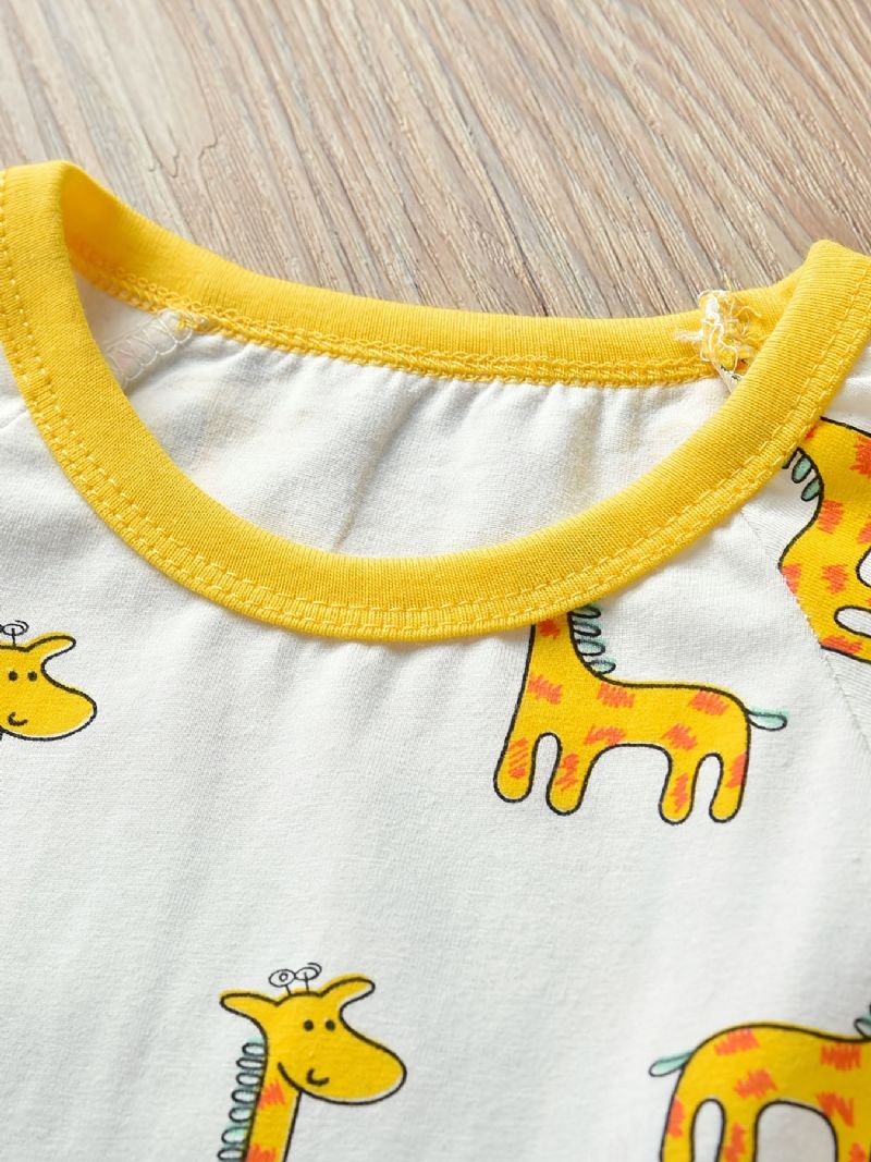 Nyfödd Barnbyxa Tecknad Girafftryck Långärmad Jumpsuit Med Rund Hals För Pojkar Flickor Barnkläder