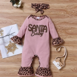 Nyfödd Leopard Splicing Romper Långärmad Volanger Jumpsuit För Småbarn Bebis Pojkar Flickor Småbarnskläder