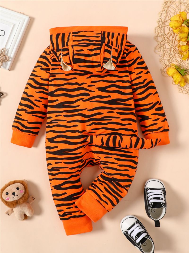 Nyfödd Pojkar Flickor 3d Tecknad Djur Tiger Jumpsuit Leopard Luvtröja Romper Lekdräkt Dragkedja Onesies Med Svans