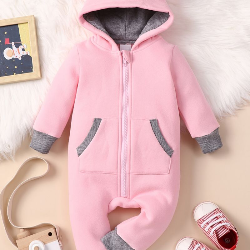 Nyfödda Bear Ear Hooded Romper Långärmad Pocket Jumpsuit För Bebis Pojkar Flickor Småbarnskläder