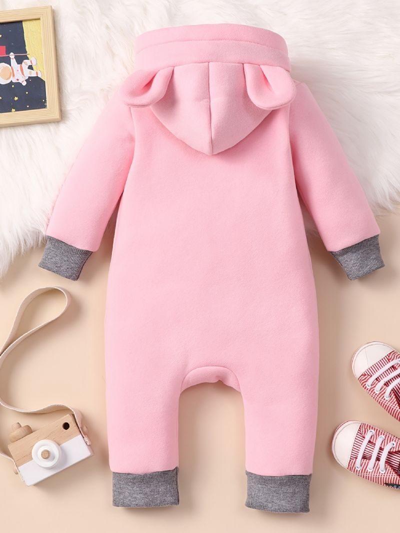 Nyfödda Bear Ear Hooded Romper Långärmad Pocket Jumpsuit För Bebis Pojkar Flickor Småbarnskläder