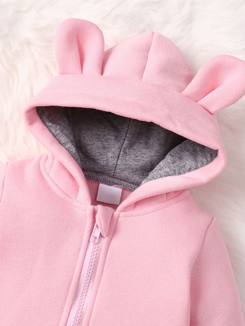 Nyfödda Bear Ear Hooded Romper Långärmad Pocket Jumpsuit För Bebis Pojkar Flickor Småbarnskläder