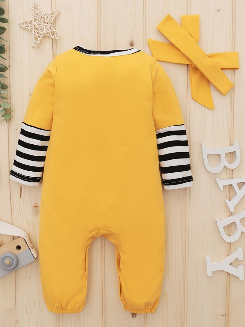 Nyfödda Flickor Jumpsuits Med Girafftryck & Pannband Set Newborn Bebis Set