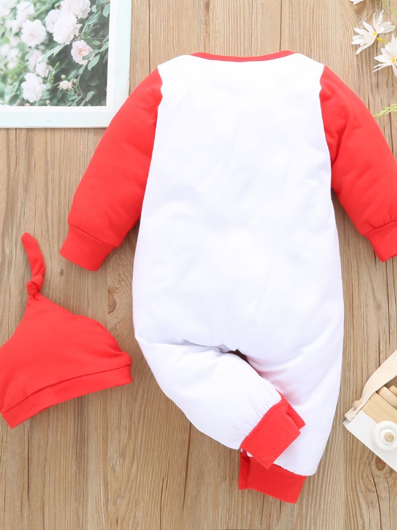 Pojkar Flickor Ren Print Långärmad Romper Jumpsuit + Hatt Set Bebiskläder Till Jul