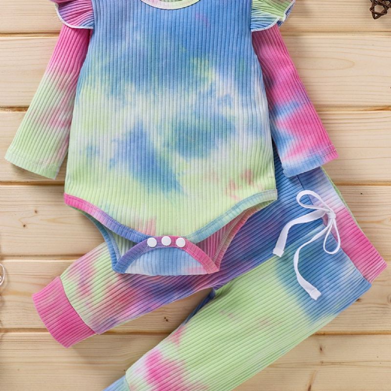 Pojkar Och Flickor Långärmade Tie Dye Jumpsuit Bodysuit One Piece Ribbad Outfit Höstkläder