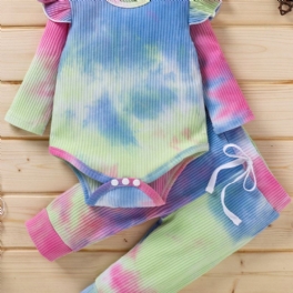 Pojkar Och Flickor Långärmade Tie Dye Jumpsuit Bodysuit One Piece Ribbad Outfit Höstkläder