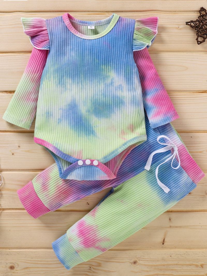 Pojkar Och Flickor Långärmade Tie Dye Jumpsuit Bodysuit One Piece Ribbad Outfit Höstkläder