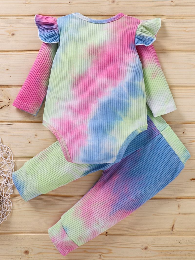 Pojkar Och Flickor Långärmade Tie Dye Jumpsuit Bodysuit One Piece Ribbad Outfit Höstkläder