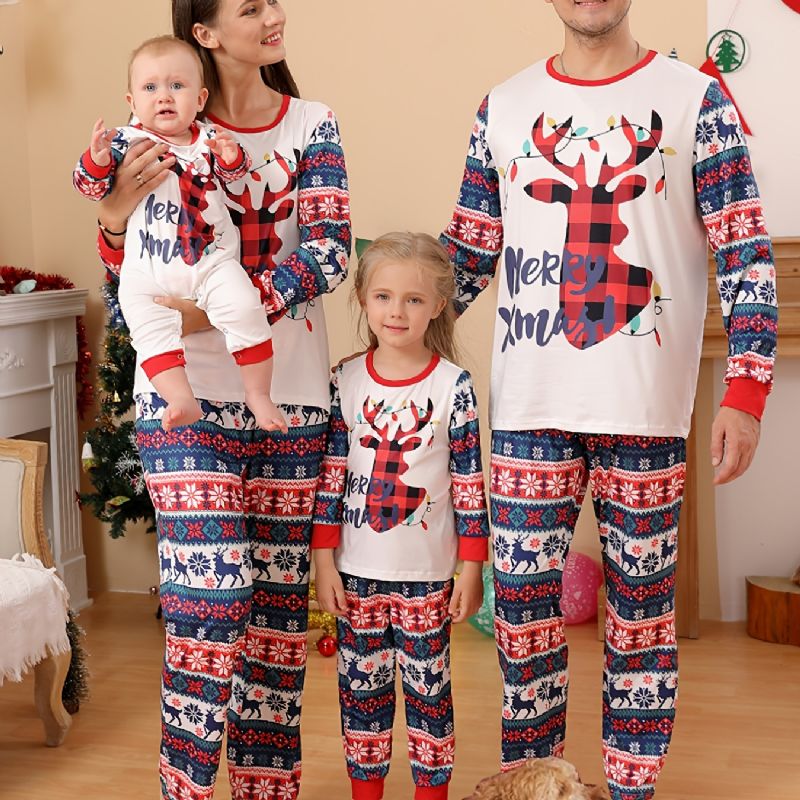 Småbarn Bebis Christmas Deer Print Långärmad Jumpsuit Rompers För Pojkar Flickor