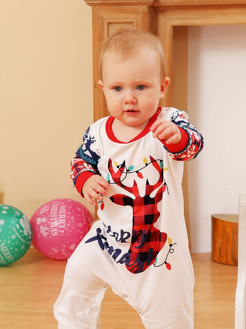 Småbarn Bebis Christmas Deer Print Långärmad Jumpsuit Rompers För Pojkar Flickor