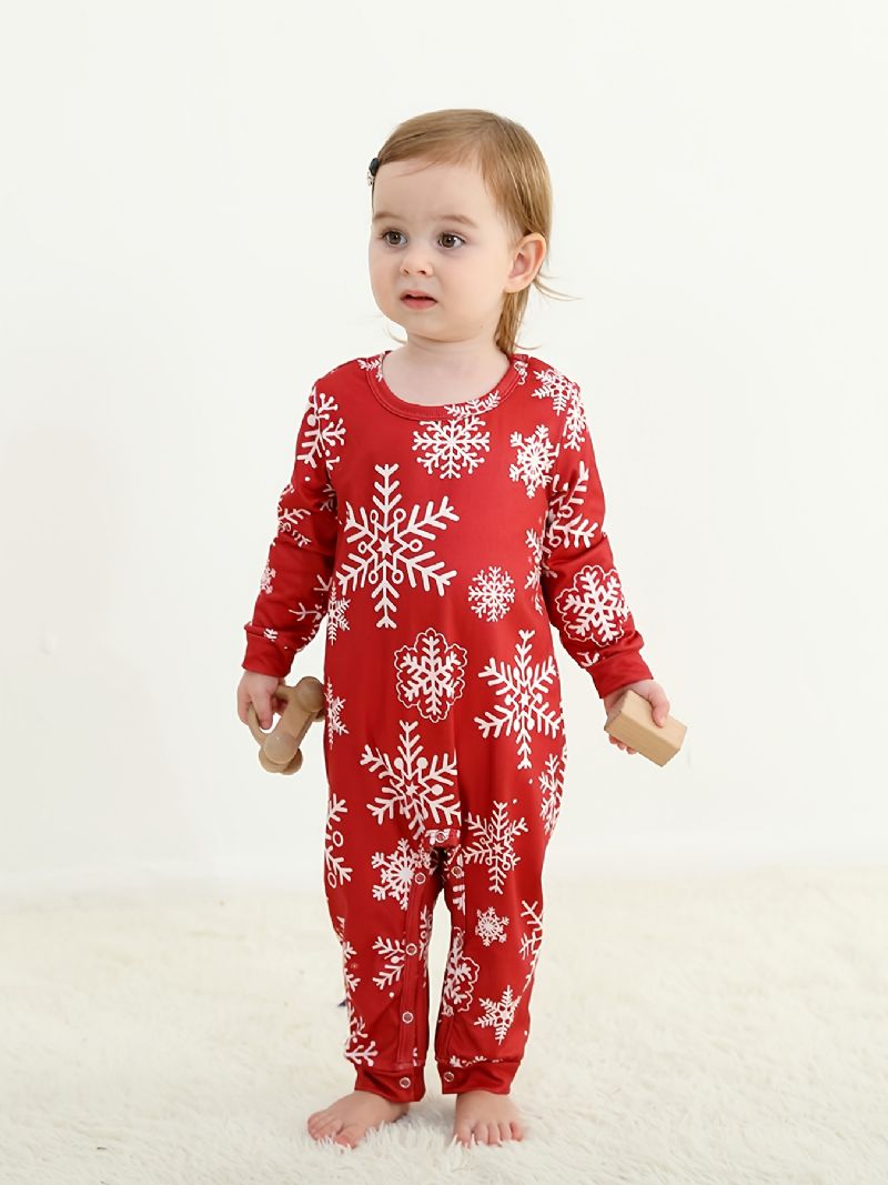 Småbarn Bebis Christmas Snowflake Print Långärmad Jumpsuit Rompers För Pojkar Flickor