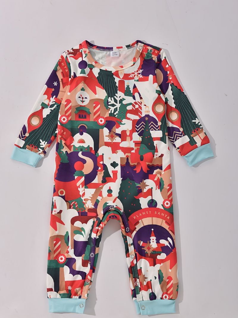 Småbarn Bebis Jul Print Långärmad Jumpsuit Rompers För Pojkar Flickor