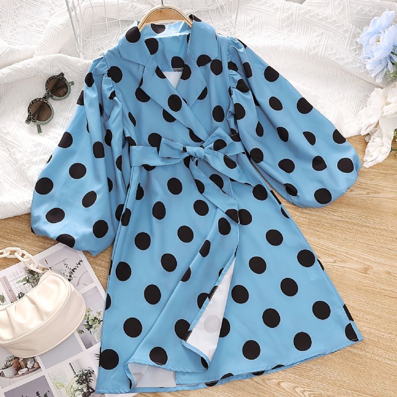 Småbarn Flickor Solid Polka Dots Puff Sleeve Collared Jumpsuit