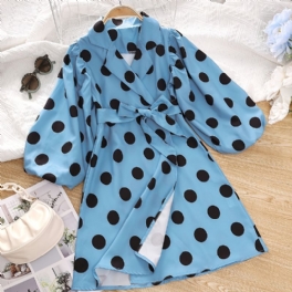 Småbarn Flickor Solid Polka Dots Puff Sleeve Collared Jumpsuit