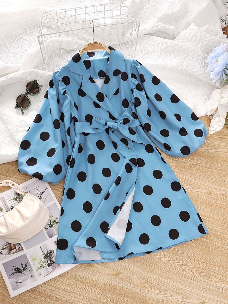 Småbarn Flickor Solid Polka Dots Puff Sleeve Collared Jumpsuit