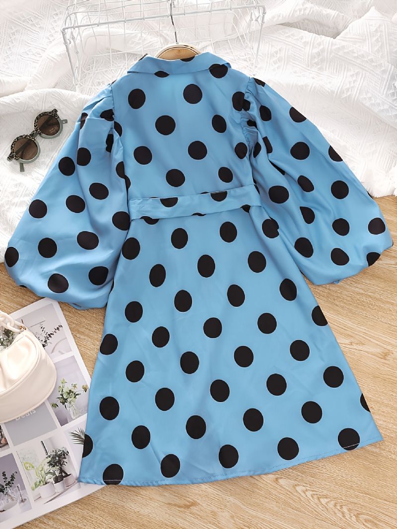 Småbarn Flickor Solid Polka Dots Puff Sleeve Collared Jumpsuit