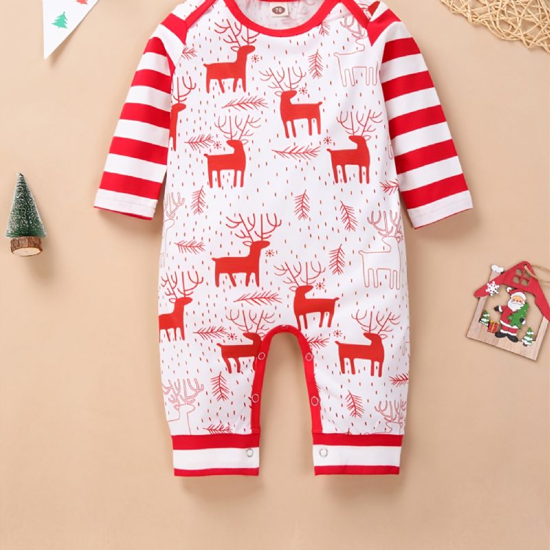 Småbarn Nyfödd Bebis Långärmad Jul Älg Tryckt Romper Jumpsuit