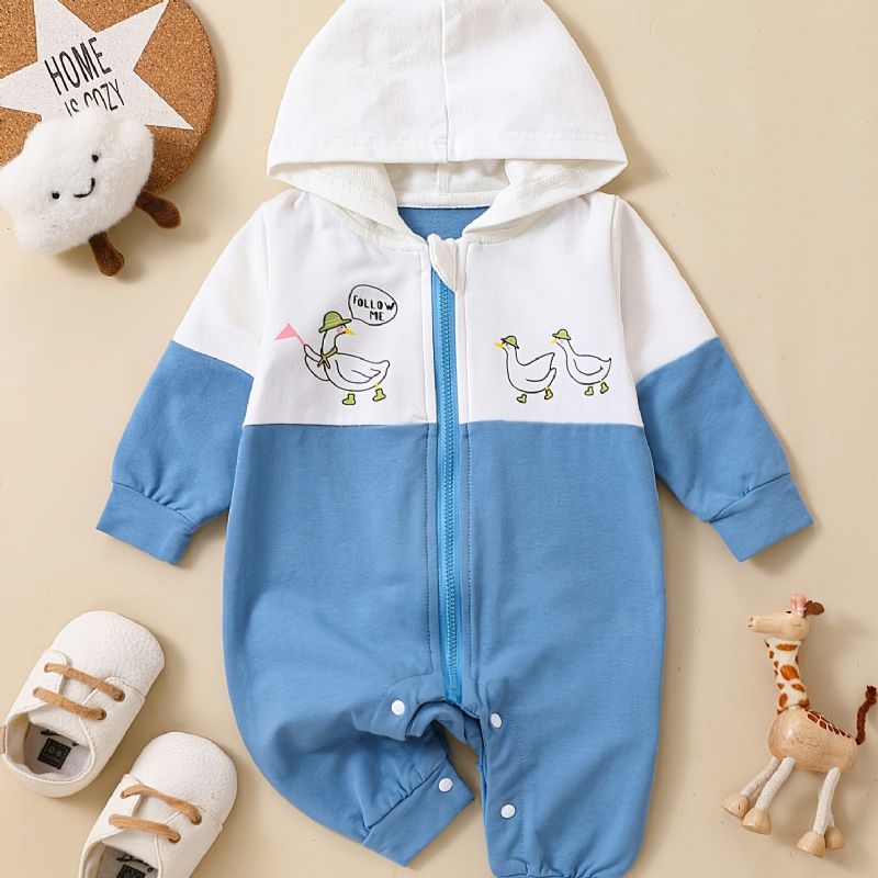 Småbarn Nyfödd Bebis Långärmad Söt Tryckt Hooded Jumpsuit