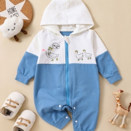 Småbarn Nyfödd Bebis Långärmad Söt Tryckt Hooded Jumpsuit