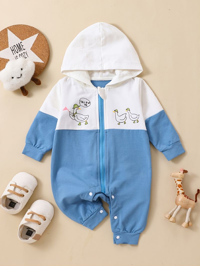 Småbarn Nyfödd Bebis Långärmad Söt Tryckt Hooded Jumpsuit