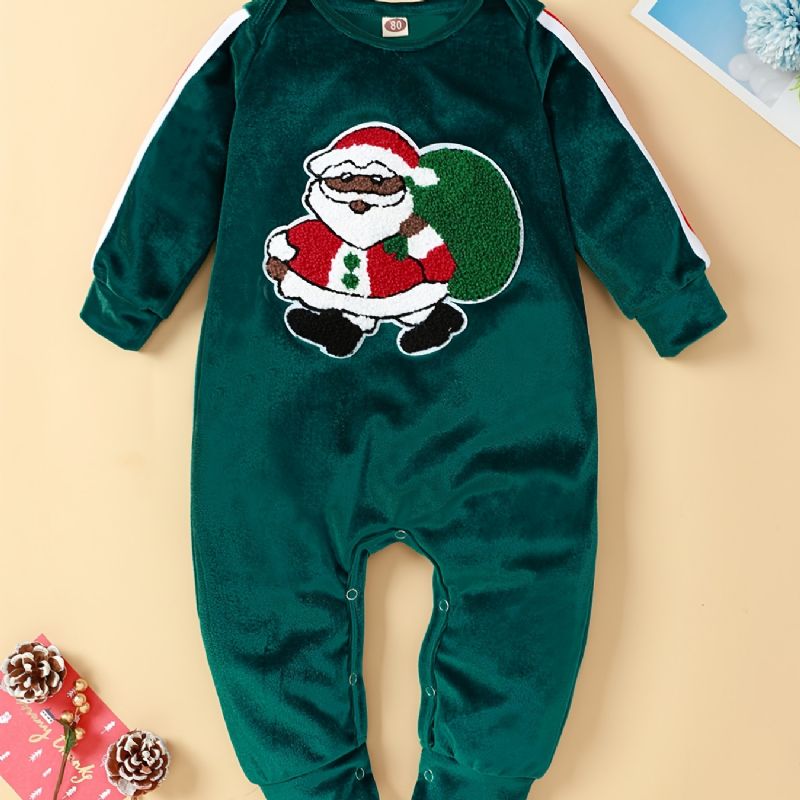 Småbarn Spädbarn Julbyxa Rund Hals Jultomten Broderi Jumpsuit För Pojkar Flickor Barn Kläder