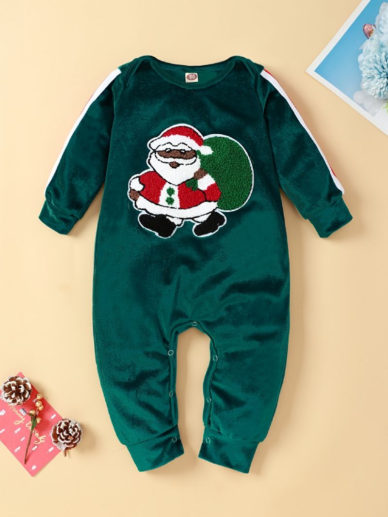 Småbarn Spädbarn Julbyxa Rund Hals Jultomten Broderi Jumpsuit För Pojkar Flickor Barn Kläder