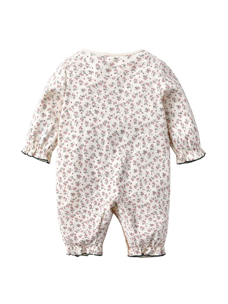 Spädbarn Flickor Blommigt Långärmad Rund Hals Volang Jumpsuit Barnkläder