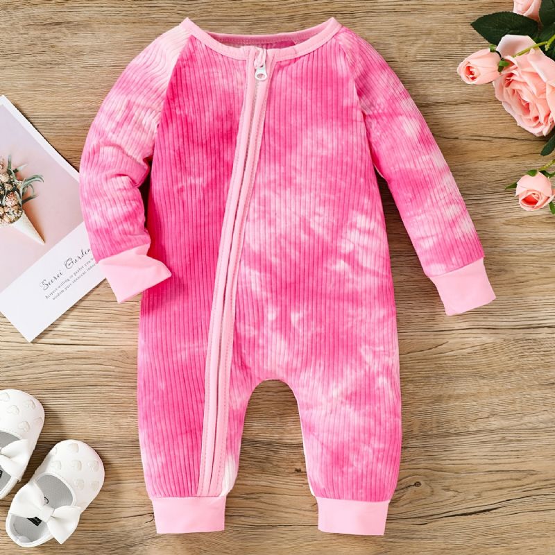 Toddler Bebis Dragkedja Jumpsuit Tie Dye Rundhalsad Långärmad Romper För Pojkar Flickor