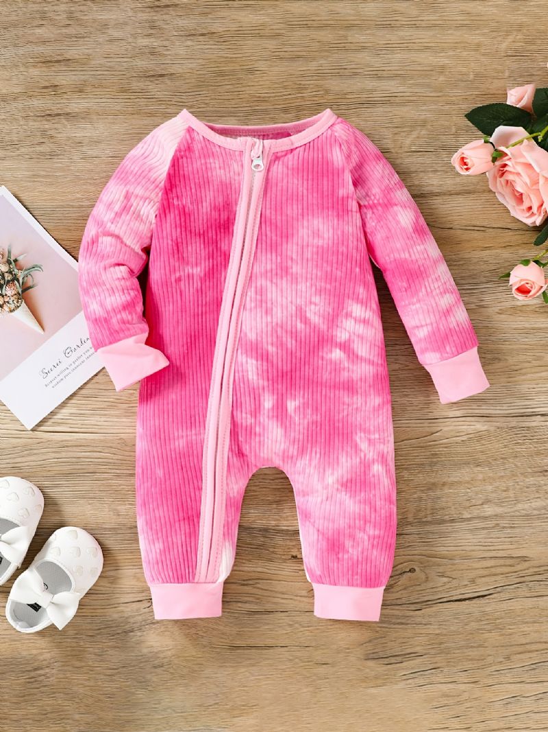 Toddler Bebis Dragkedja Jumpsuit Tie Dye Rundhalsad Långärmad Romper För Pojkar Flickor