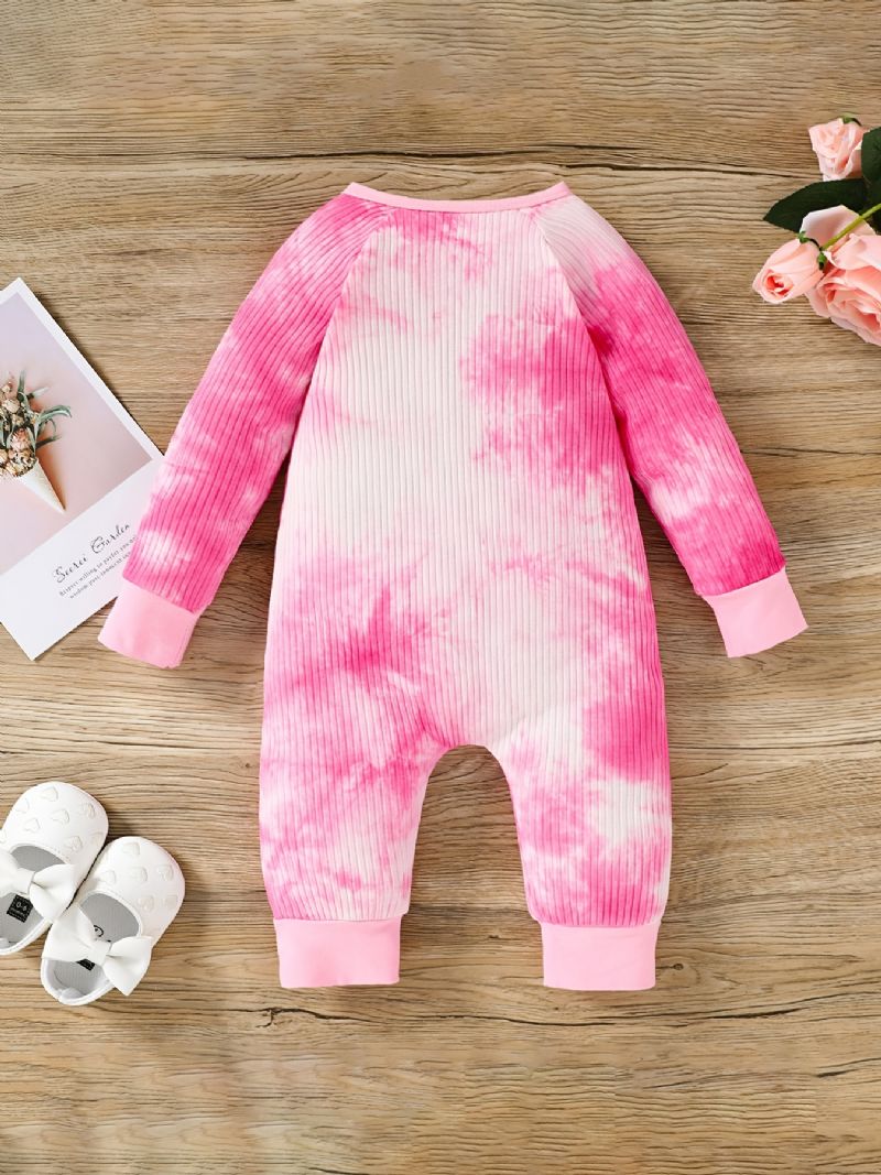 Toddler Bebis Dragkedja Jumpsuit Tie Dye Rundhalsad Långärmad Romper För Pojkar Flickor