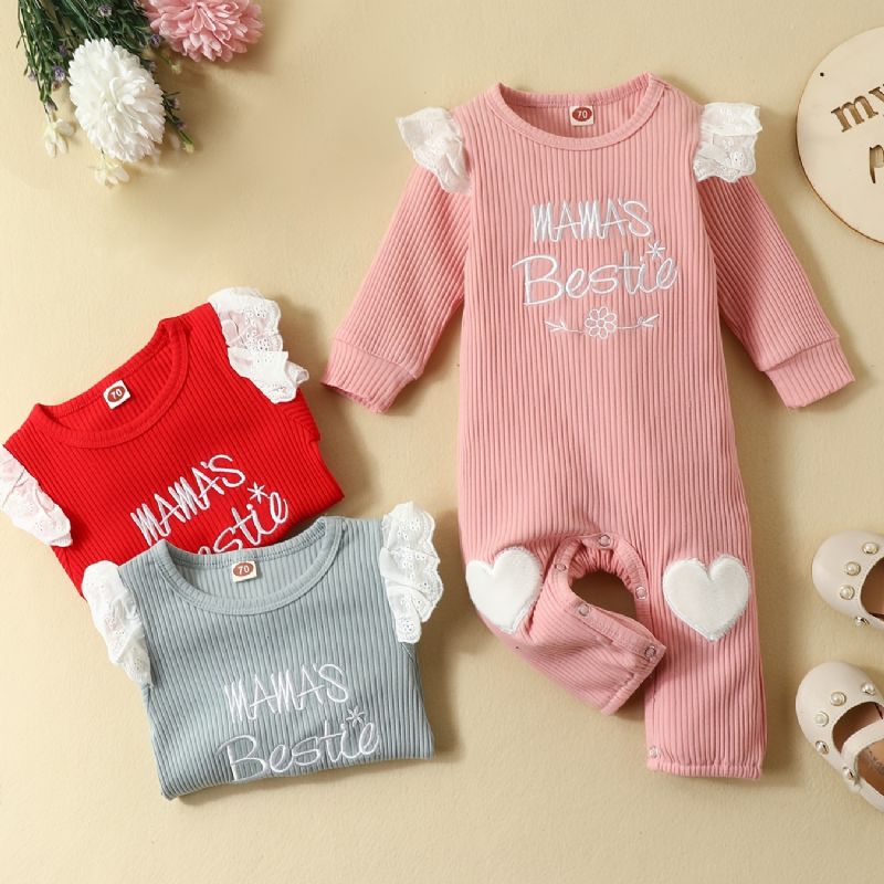 Toddler Bebis Flickor Jumpsuit Brev Broderi Rund Hals Långärmad Romper