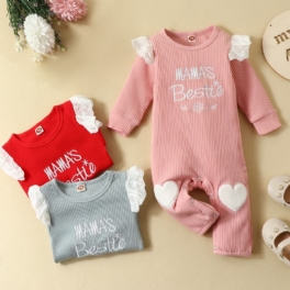 Toddler Bebis Flickor Jumpsuit Brev Broderi Rund Hals Långärmad Romper