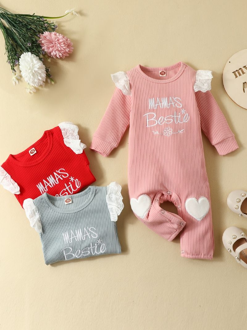 Toddler Bebis Flickor Jumpsuit Brev Broderi Rund Hals Långärmad Romper