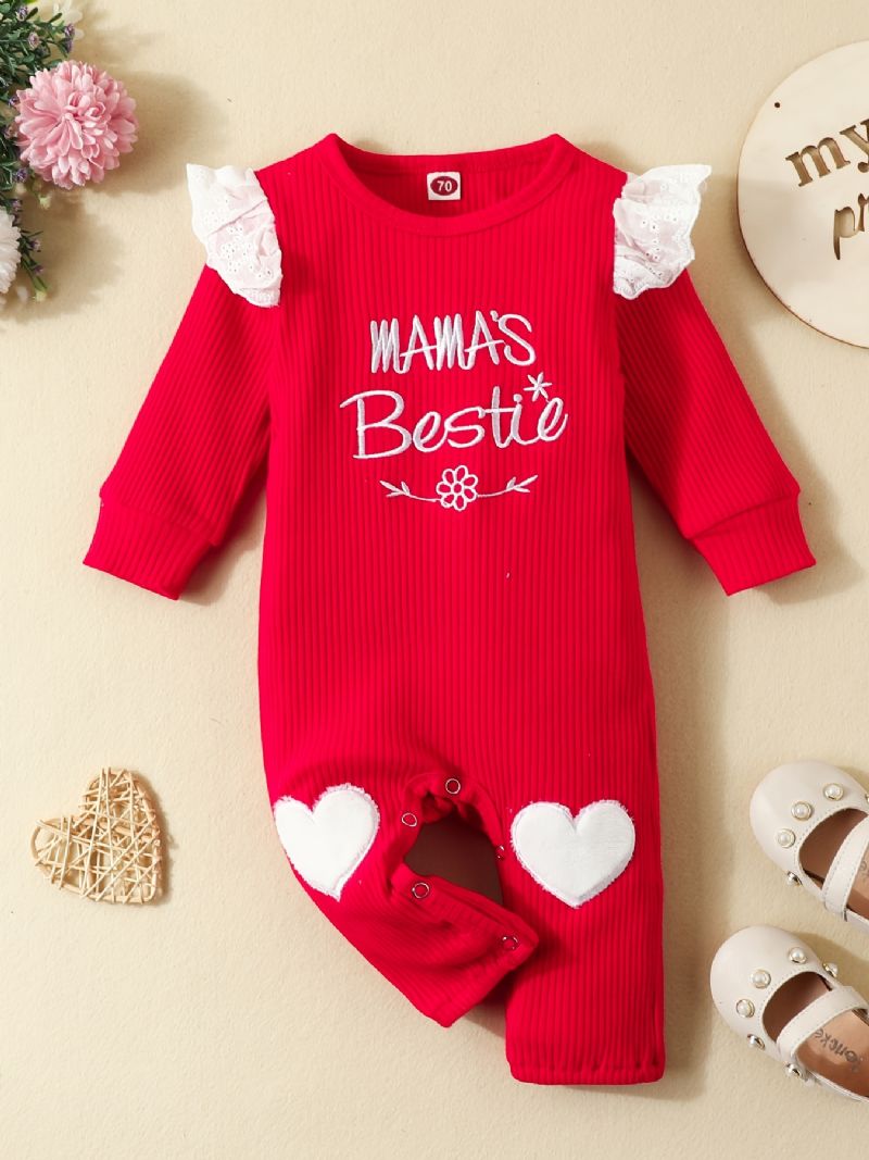 Toddler Bebis Flickor Jumpsuit Brev Broderi Rund Hals Långärmad Romper