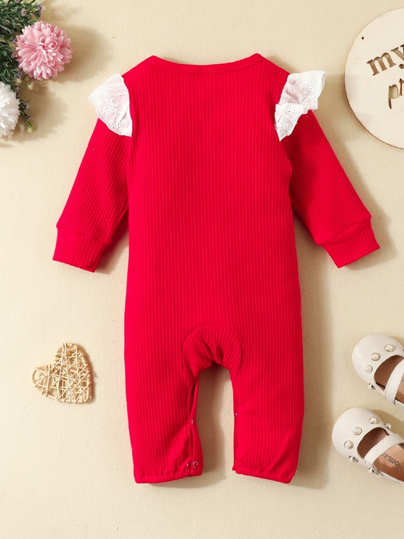 Toddler Bebis Flickor Jumpsuit Brev Broderi Rund Hals Långärmad Romper