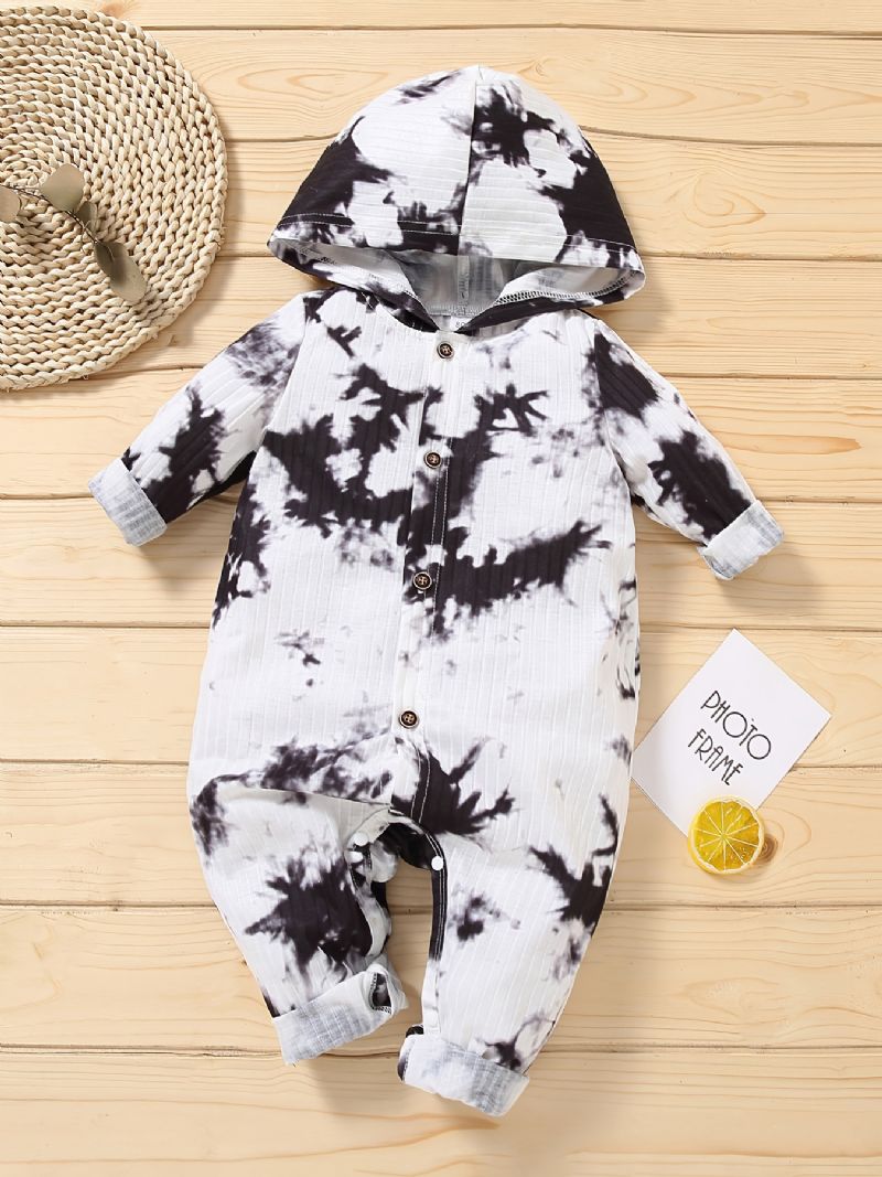 Toddler Bebis Hooded Jumpsuit Tie Dye Långärmad Romper För Pojkar Flickor