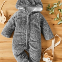 Unisex Bebis Fleece Snödräkt Bodysuit Footie Hooded Romper Jumpsuit Vinter Ytterkläder Bebiskläder