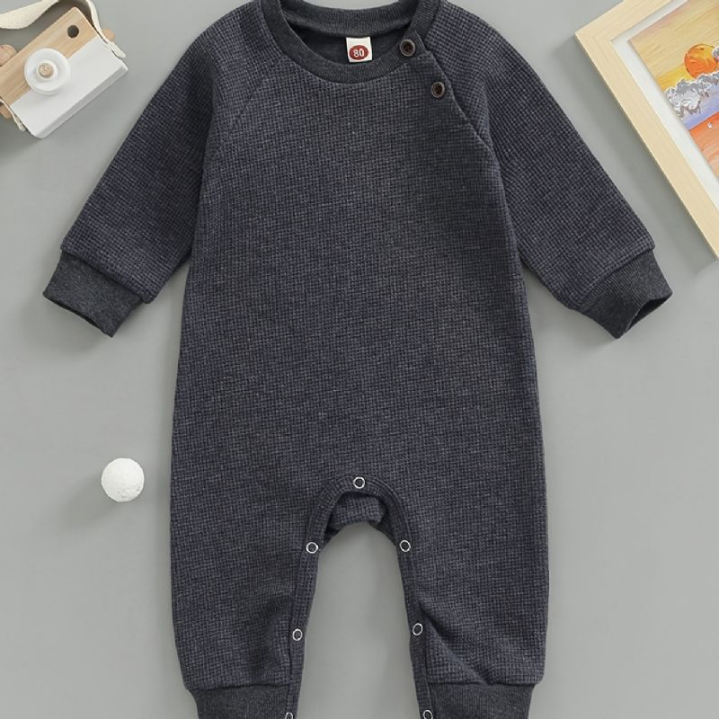 Unisex Bebis Solid Stickad Långärmad Jumpsuit För Vintern