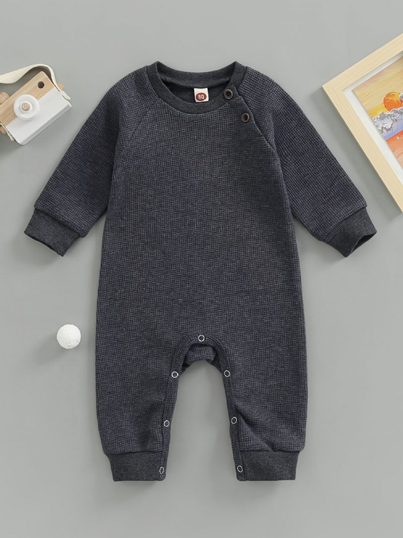 Unisex Bebis Solid Stickad Långärmad Jumpsuit För Vintern