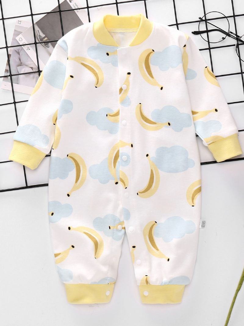 Vår Höst Bebis Print Långärmad Jumpsuit